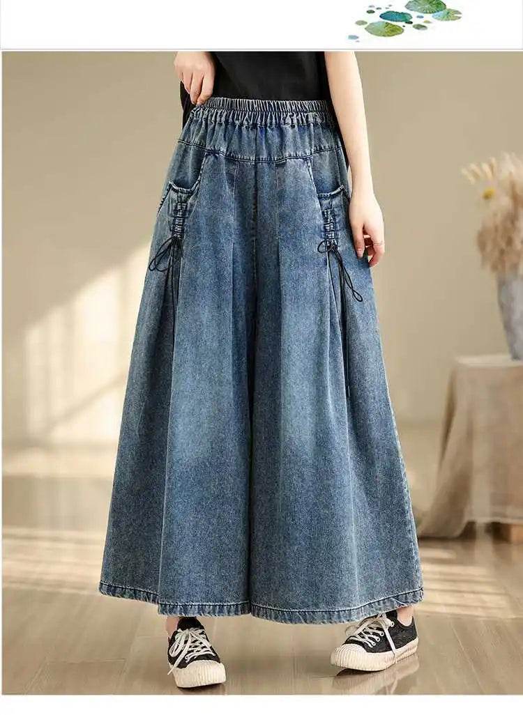 Denim Pant Women Jeans Wide Leg Long Pants A Line High Waist Straight Trousers Y2k Streetwear Casual Loose Mom Summer Club - AIAZ