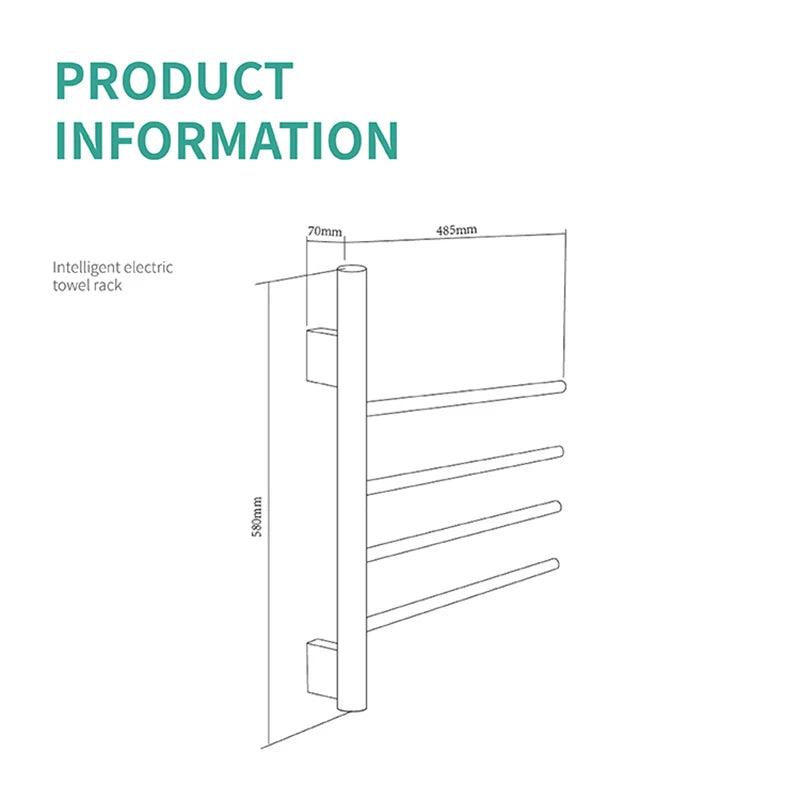 Rotatable Bathroom Electric Heated Carbon Fiber Towel Rail Warmer Digital Display Temperature Time Control Smart Home Bar Dryer