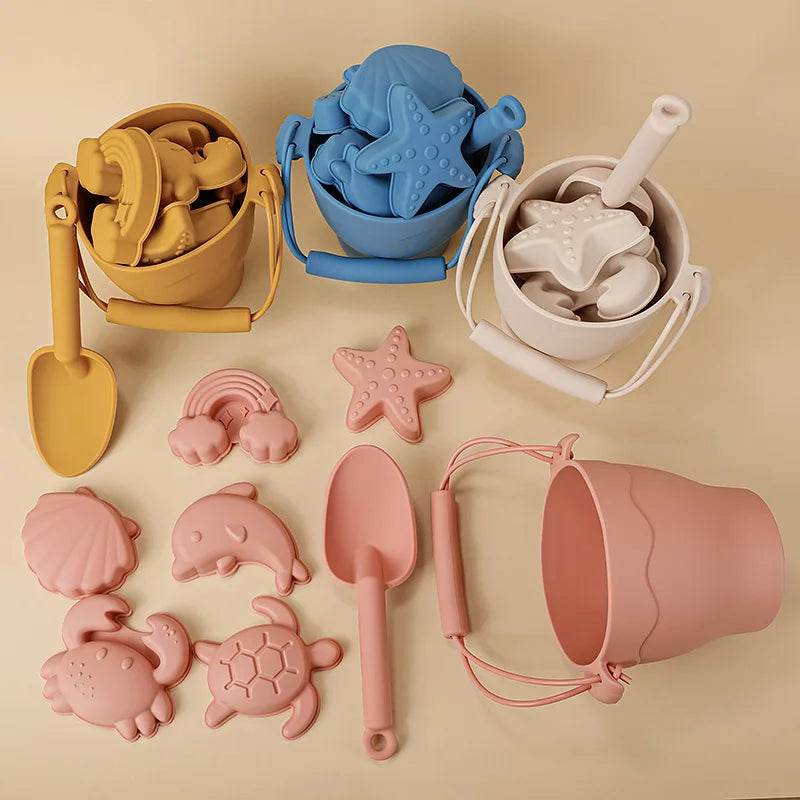 TYRY.HU 8pcs/set Children Toys Silicone Beach Toy Set with Bucket and Six Accessories Fun Outdoor Play Sand for Kids - AIAZ