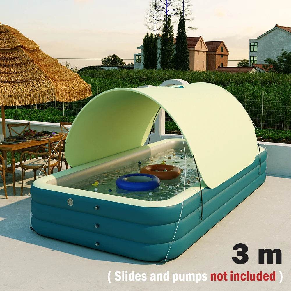 Swimming Pool Inflatable Pools Children's Family Outdoor Party Sun Shade Folding Swimming Pool Slides for Kids Babies - AIAZ