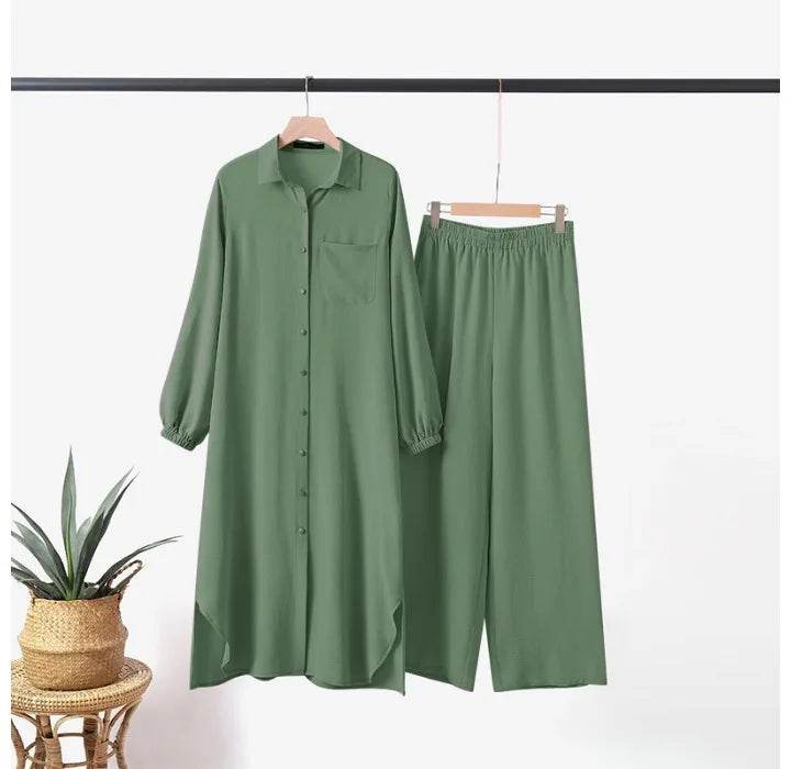 Casual Sets of Clothes for Muslim Woman Fashion Mushroom Button Long Sleeves Pants Suits for Female New Spring and Autumn 2023 - AIAZ