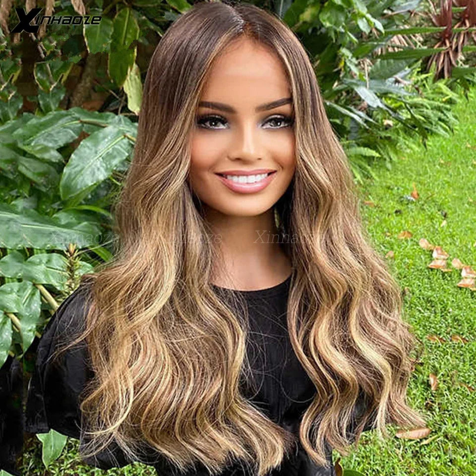 13x6 Lace Frontal Body Wave Wig Brown Roots Ombre Blonde 13x4 Lace Front Human Hair Wigs Baby Hair Transparent 5x5 Closure Wig