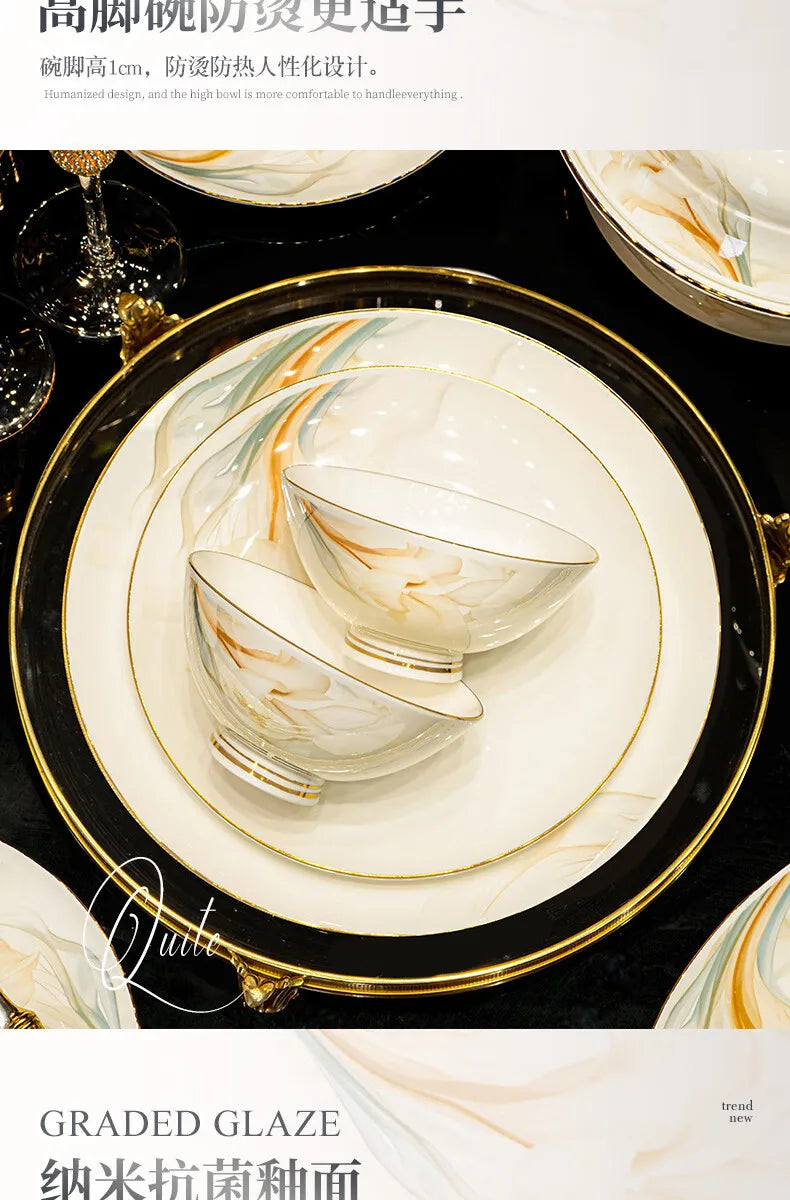 2025 New Jingdezhen High-end Bowl Plate Tableware Set For Housewarming Gift Bone China Bowl, Chopsticks Plate Set Gift Giving