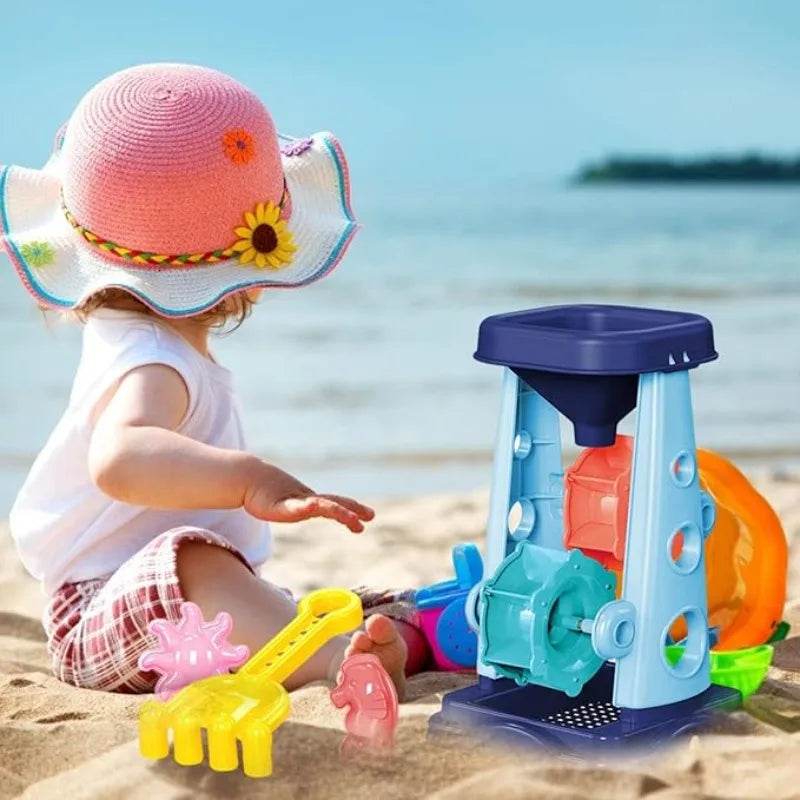 Beach Toy Set for Kids Sand Wheel Sand Bucket Scooter Shovel Rake Sailboat Hourglass Cute Molds Summer Outdoor Sandbox Sand Toys - AIAZ