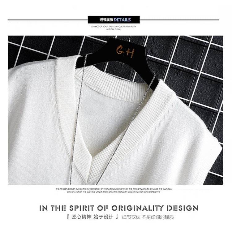 Autumn and Winter Sweater Vest, White Loose Solid Color Thin Waistcoat Casual Waistcoat - AIAZ