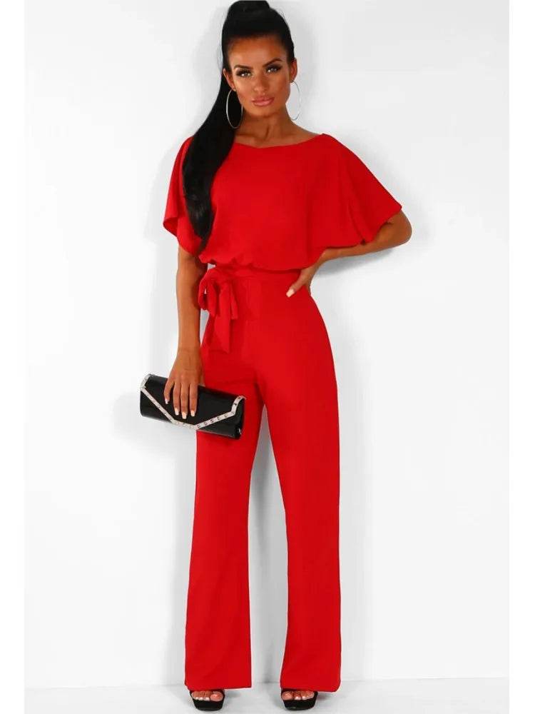 Jumpsuit Women 2023 Summer Casual Fashion Lace Up Button Short Sleeve Playsuit Slim Romper Office Lady Solid Color Bodusuit - AIAZ