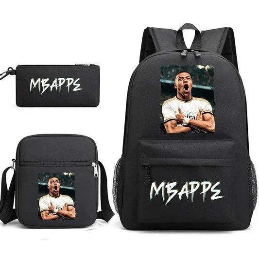 Football Star Children Backpack Large-capacity Schoolbag Shoulder Bag Pencil Case Three-piece Schoolbag Primary School Students - AIAZ