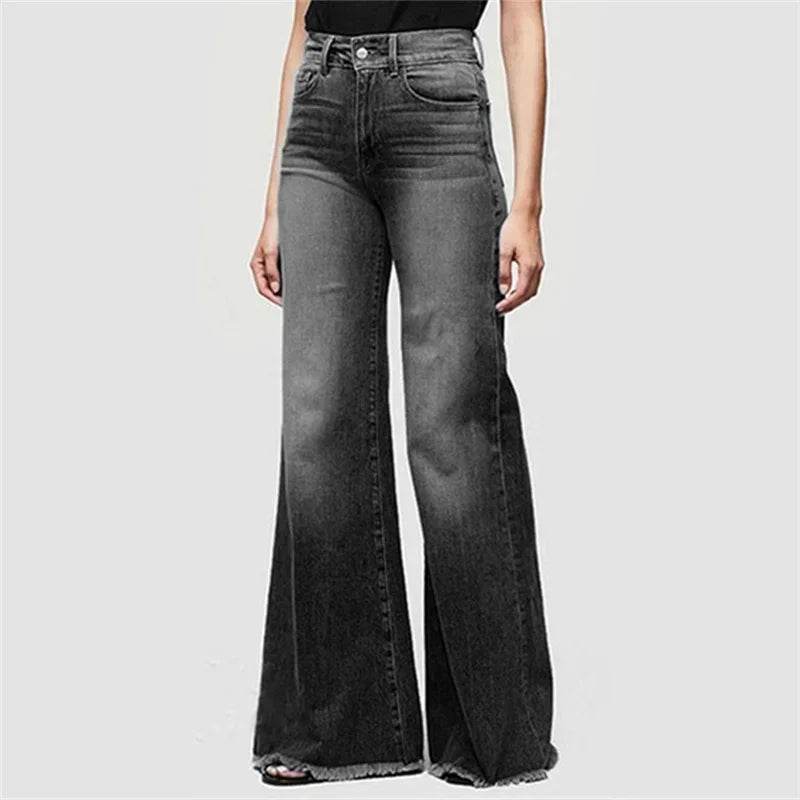 Mid Waist Flared Jeans Women Elegant Commuter Denim Pants Ladies Comfortable Casual Wide Leg Trousers Trend Streetwear Washable - AIAZ