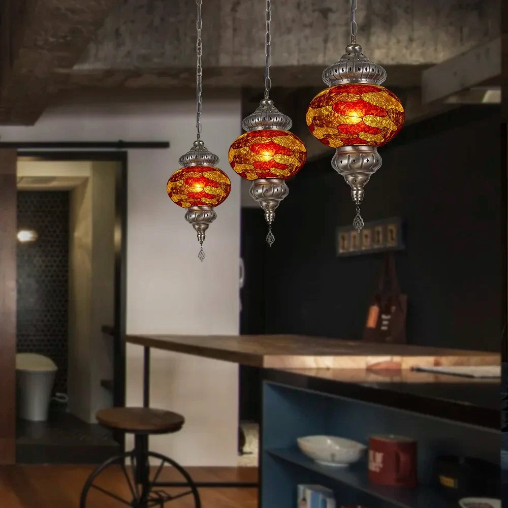 Artpad Turkish Mosaic Chandelier Ceiling Moroccan Living Room Bedroom Colorful Glass Chandelier Lamp Lighting