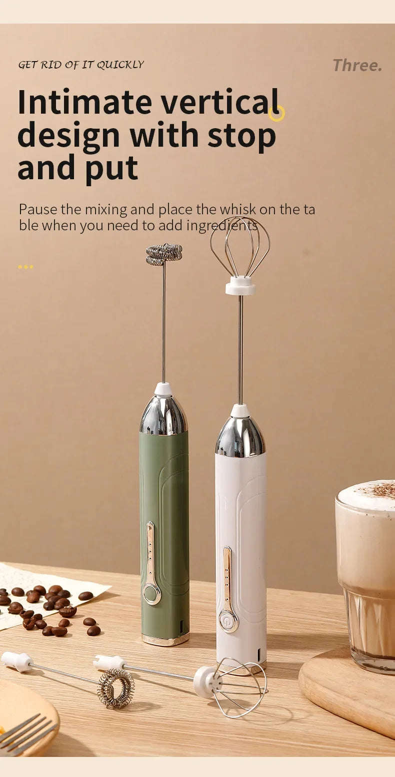 Wireless Type-C Rechargeable 3-speed Mini Handheld Milk Frother Coffee Frother Portable Kitchen Cooking Tools Whisk Foam Blender