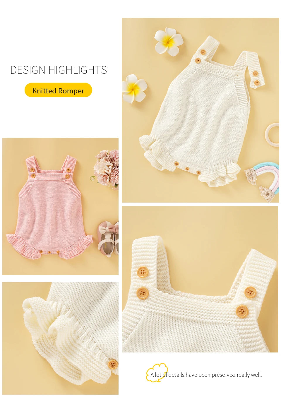 Knitted Acrylic Spaghetti Straps Sleeveless Baby Girls Summer Rompers Portable Infant Jumpsuit Toddler Bodysuit For 0-18 Months
