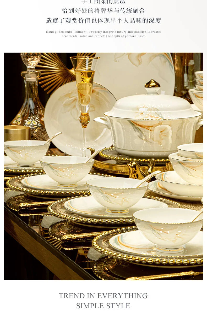 2025 New Jingdezhen High-end Bowl Plate Tableware Set For Housewarming Gift Bone China Bowl, Chopsticks Plate Set Gift Giving
