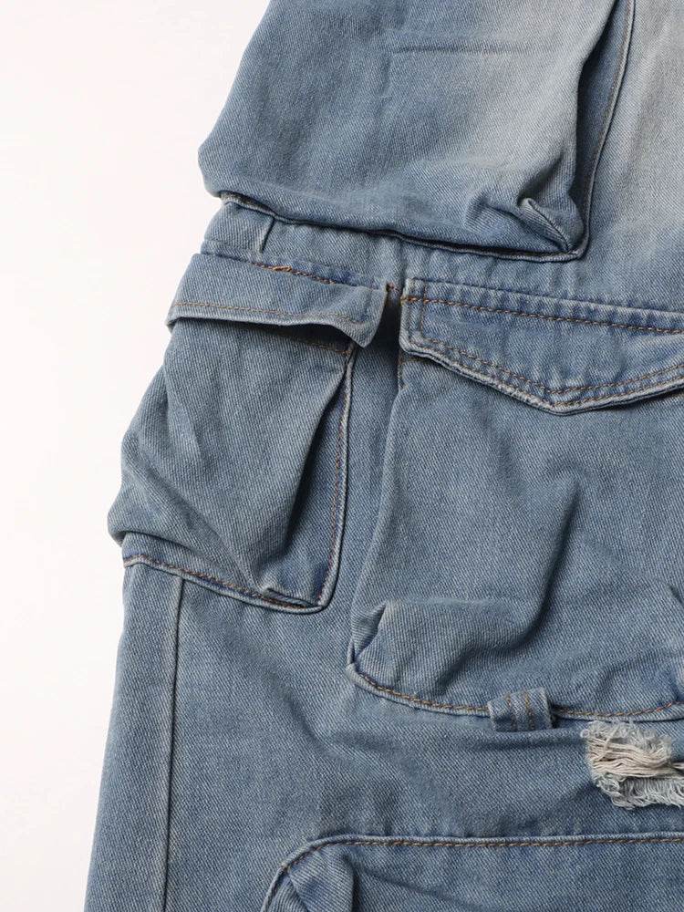 TWOTWINSTYLE Patchwork Pockets Streetwear Jumpsuits For Women Strapless Sleeveless Cold Shoulder High Waist Sexy Jumpsuit Female - AIAZ