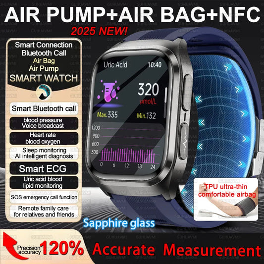 2025 New For HUAWEI Air Bag Smart Watch Men Blood Fat ECG+PPG Blood Pressure Broadcast NFC HD BT Call Health Smart Watch Woman