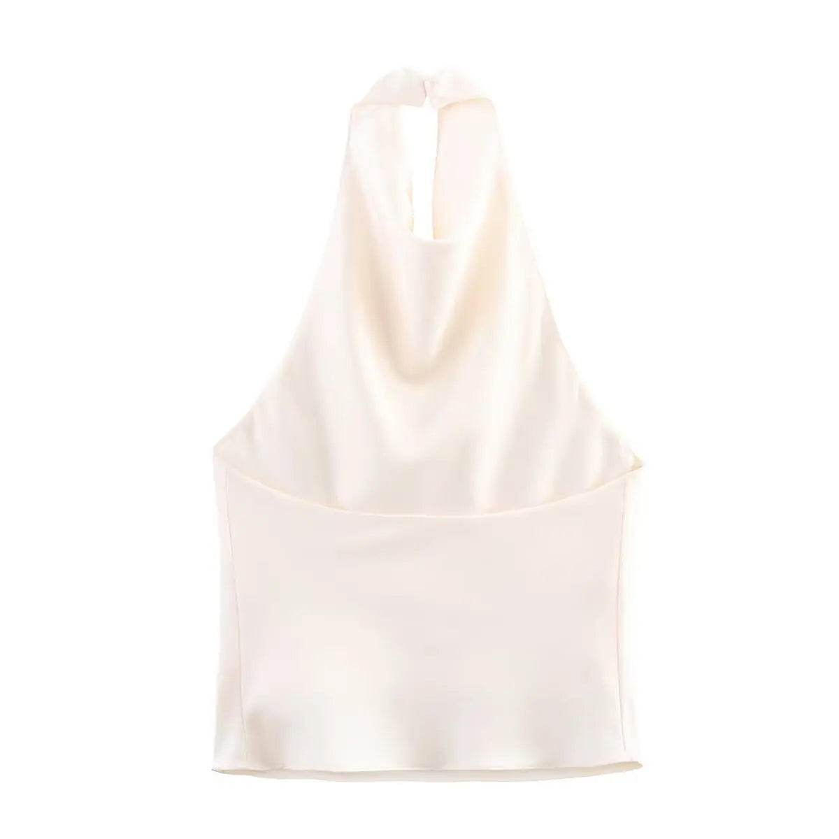 Women Stain Tops Sexy Summer Backless Slim Camisole Boat Neck Ties Side Zipper Female Chic Elastic Tops - AIAZ