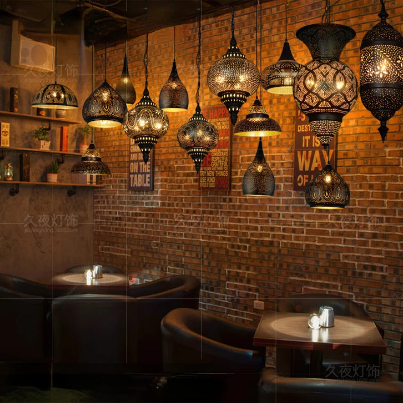 Southeast Asian Pendant Lights Antique Hollow Hanging Light Fixture Thai Arabian Restaurant Bedroom Moroccan Decorative Lamps