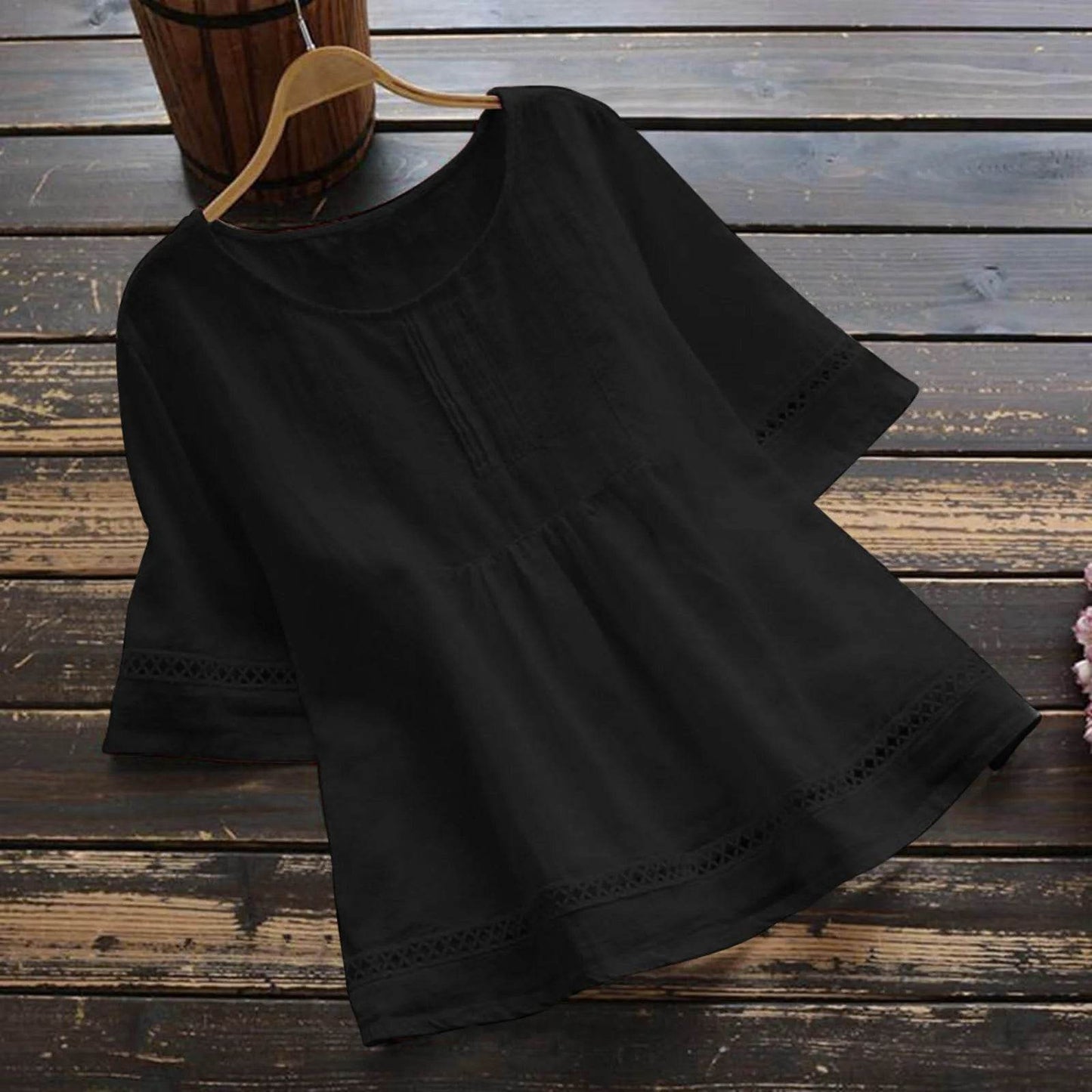 Fashion O-neck Short Sleeve White Lace Tops And Blouses Women 2024 Summer Loose Casual Cotton Linen Top Femme Blouse Shirt Woman - AIAZ