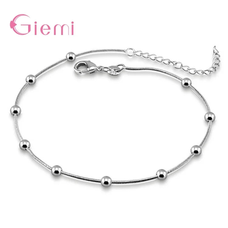 Simple Fashion 925 Sterling Silver Round Beads Chain Bracelet for Women Girl Birthday Party Gift Jewelry Bijoux