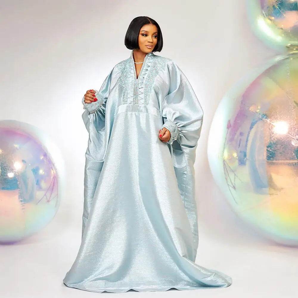 fashion turkey dresses for woman luxury elegant 2025 V-neck rhinestones dresses for church boubou african dresses - AIAZ