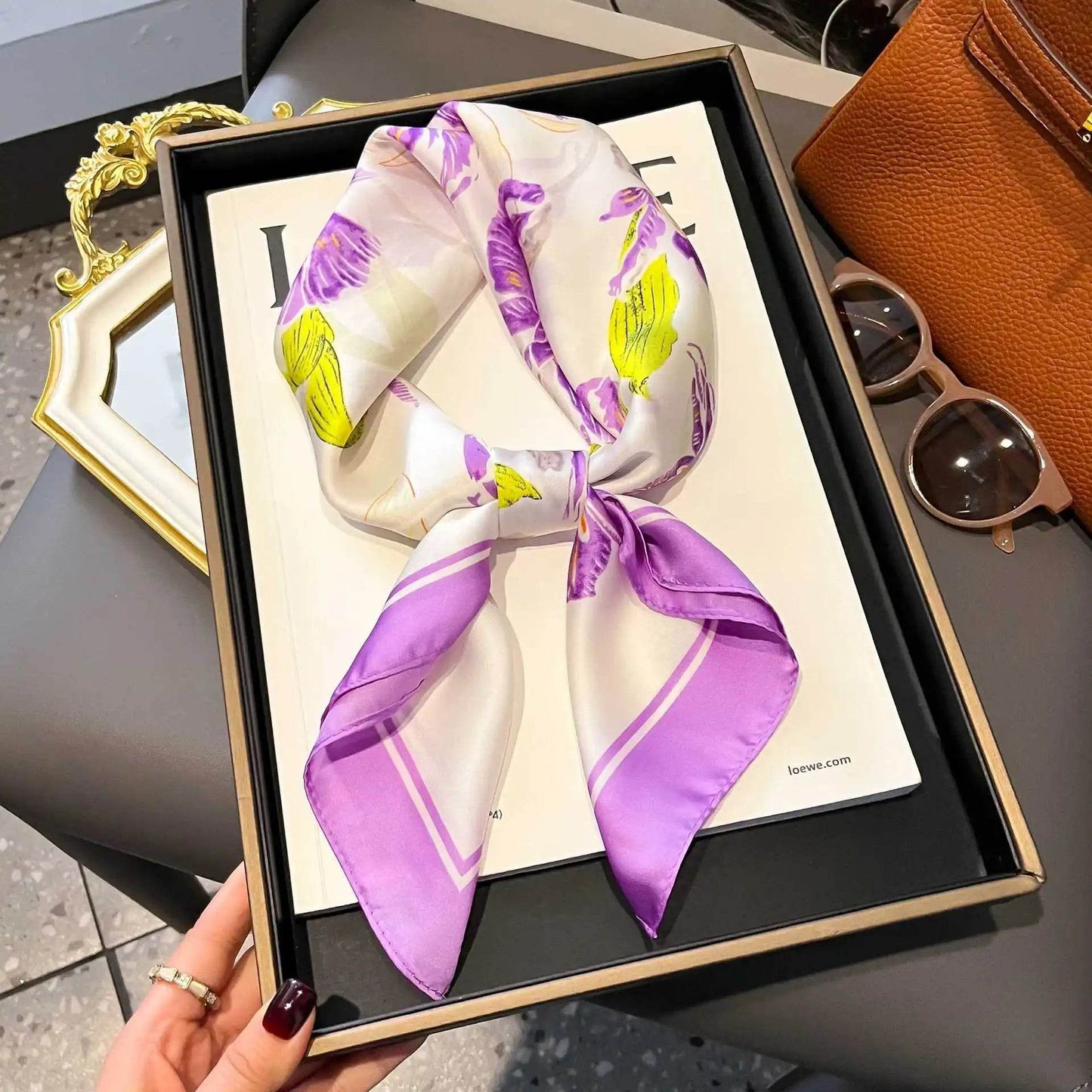 2025 NEW Hijab Head Girl Luxury Silk Square Plaid Scarf Women Satin Neck Hair Tie Band Soft Work Neckerchife Organza Scarf - AIAZ