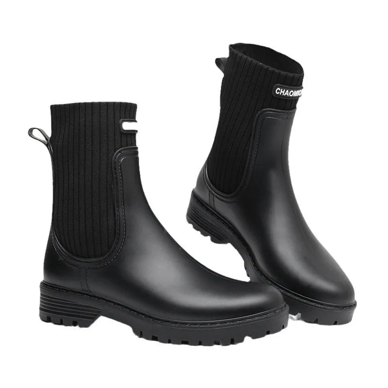2024 Designer Rain Boots Women's Waterproof Shoes Rainy Ladies Fur Rubber Rainshoes Woman Galoshes Non-slip Pull-on Rain Boots