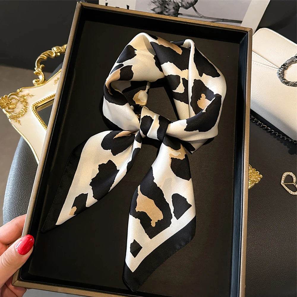 2024 New Leopard Print Square Scarf Women's Imitation Silk Scarf Casual Versatile Decoration Small Neck Scarf 70CMx70CM - AIAZ