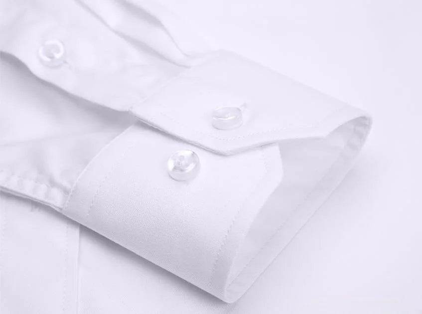 Men Formal Shirt Long Sleeve Office Solid Color Anti-Wrinkle Fashion Business Pocket White Social Pocket Shirts 5XL 6XL 7XL - AIAZ