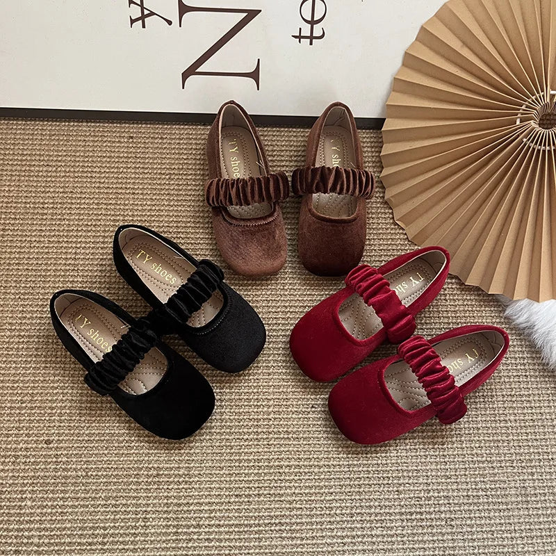 New 2025 Fashion Baby Girls Princess Band Shoes Shallow Velvet Infant Toddler Children Slip on Dance Shoes Soft Sole Flat Shoes