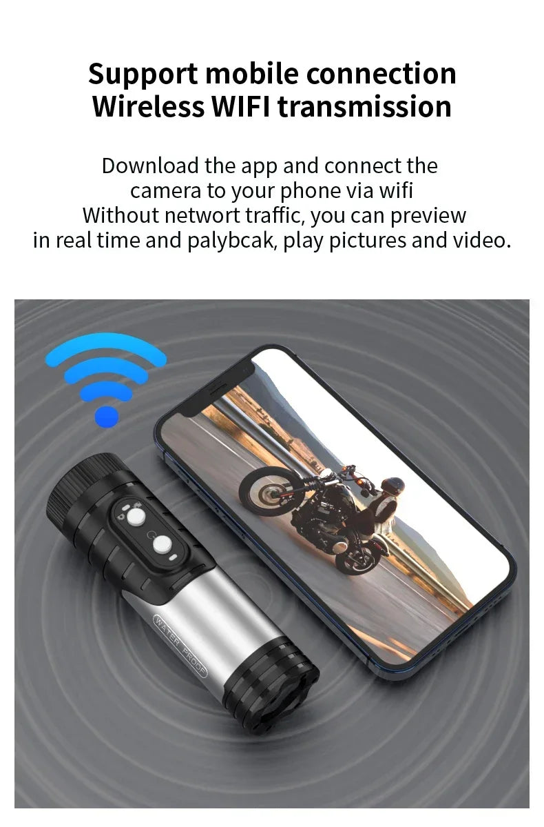 4K Full HD Wifi Portable Camera Waterproof and Anti Shake Sports Cameras Bicycle Motorcycle Helmet Cam Flashlight Camcorder