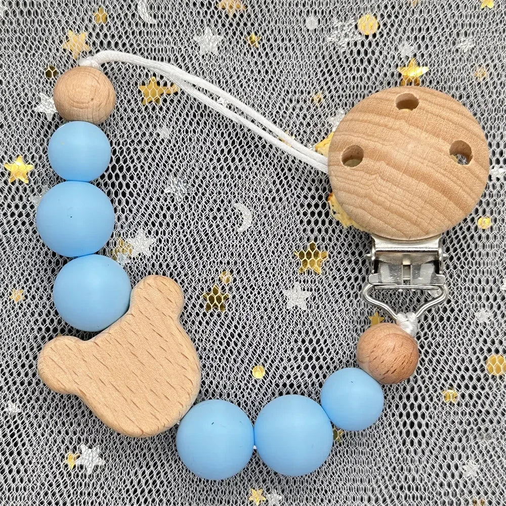 Custom Personalized Name Baby Pacifier Clip Bear Pacifier Chain Holder for Baby Teething Soother Chew Toy Food Grade Dummy Clips