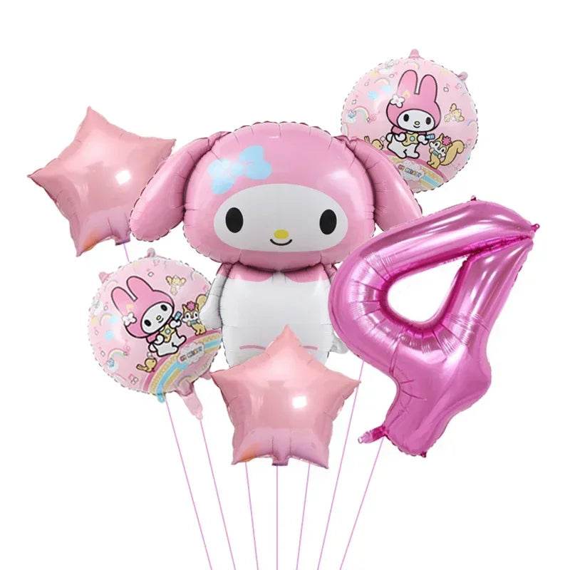6pcs Cartoon Sanrio Cute Kuromi My Melody Cinnamoroll Foil Balloon 32 inch Number Set Children's Birthday Party Decorative Toys - AIAZ