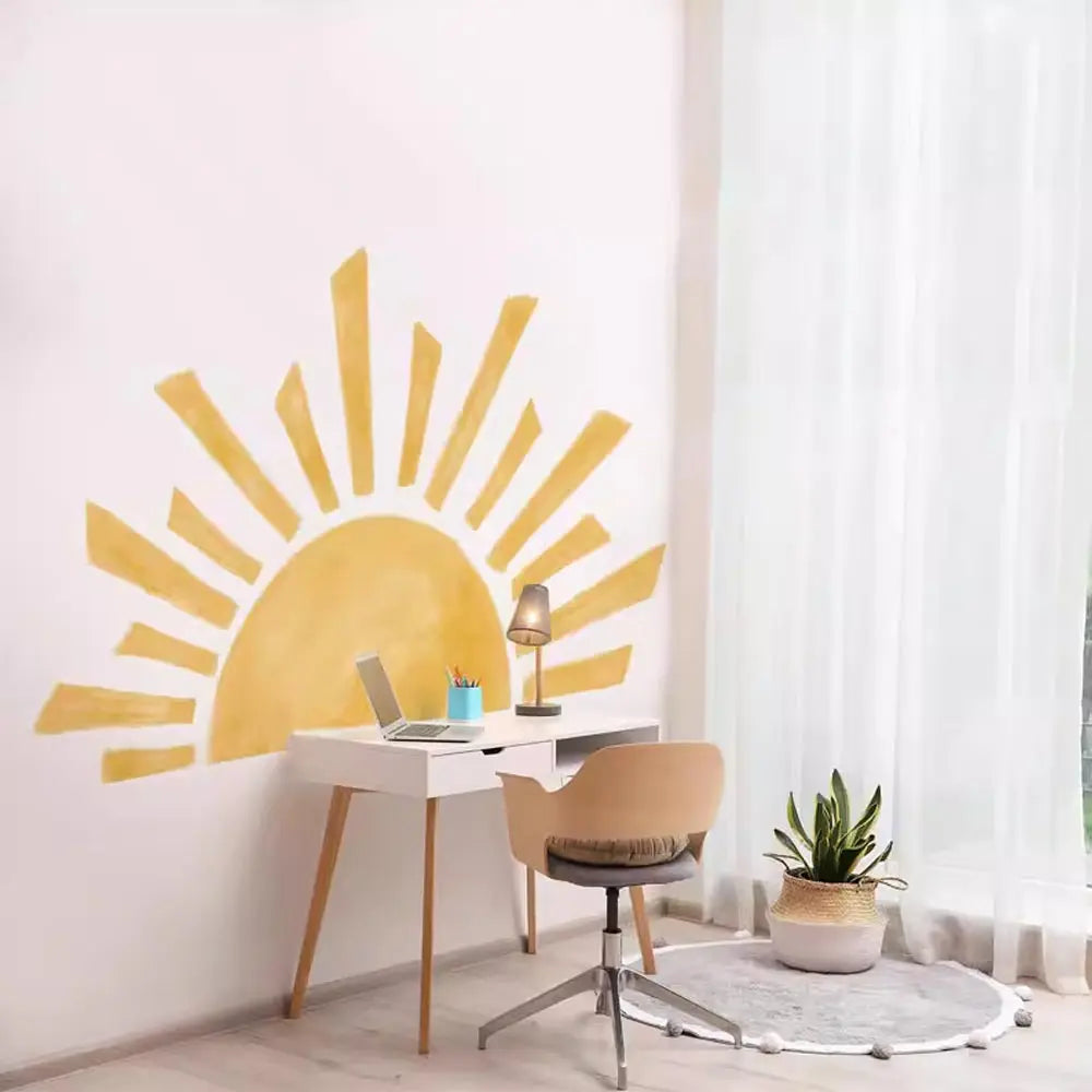 Half Sun Wallpaper Decal Sunshine Vinyl Wall Stickers Boho Nursery Baby Room Wall Stickers Self-Adhesive Bedroom Home Decor