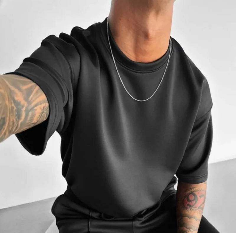 Men 2025 summer fashion sports design sense simple casual solid color quick drying short-sleeved T-shirt trend clothes - AIAZ