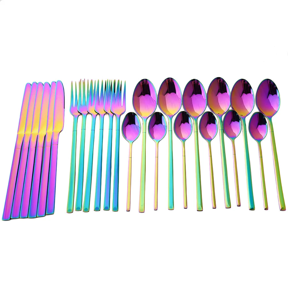 24pcs Knife Fork Spoon Dinnerware Set Rose Gold Tableware Stainless Steel Flatware Kitchen Cutlery Set with Luxury Storage Rack