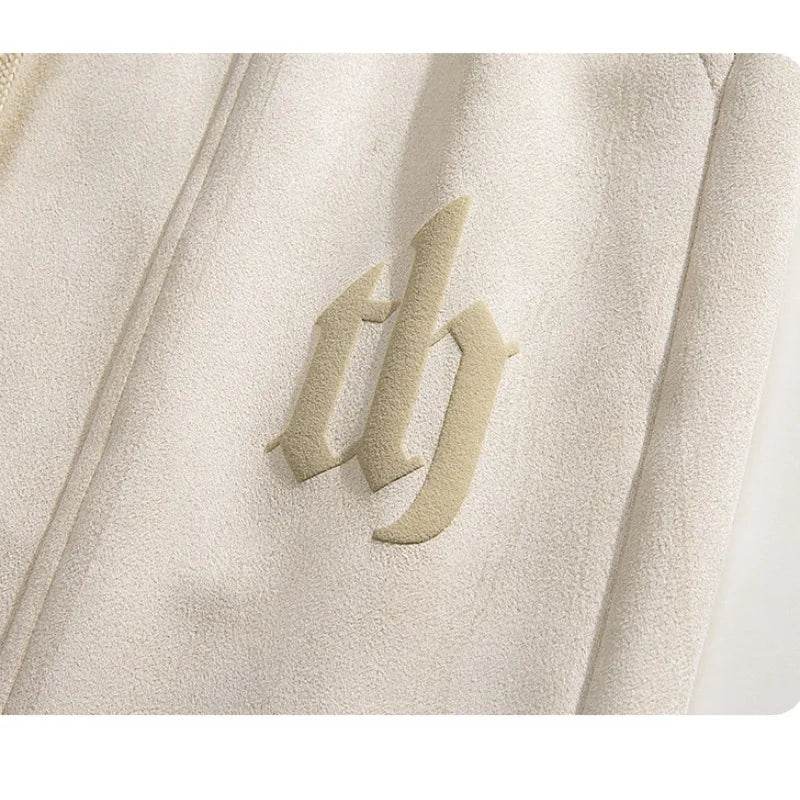 2025 Summer Suede Shorts Men's Trendy Brand Versatile High Street Printed Loose and Simple Five Quarter Pants - AIAZ