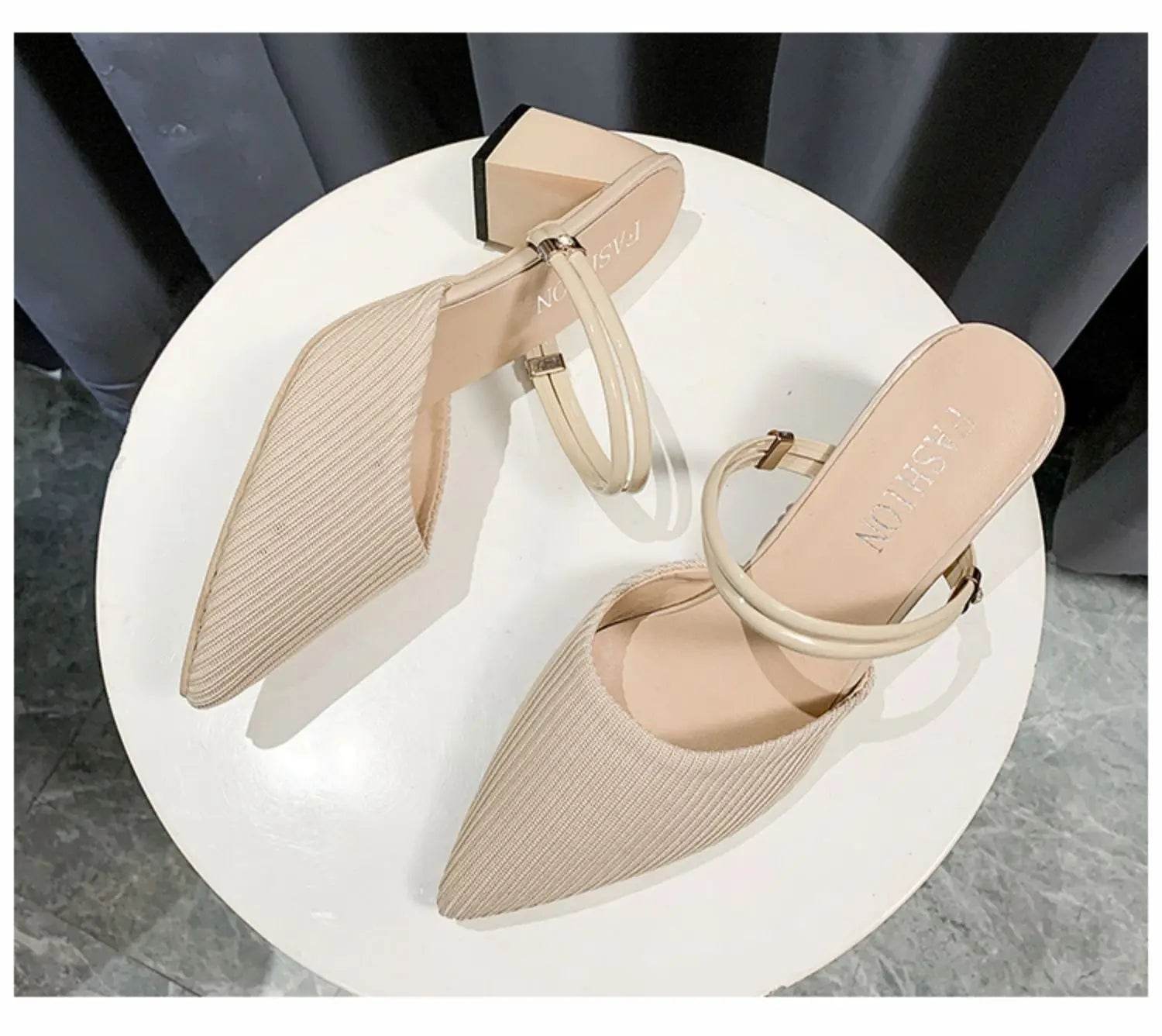 Korean Sle High Heel Sandals Women Summer Outdoor Wear Pointed Toe Double Wear Mules Cover Head f Slip Small Fraance Wind - AIAZ