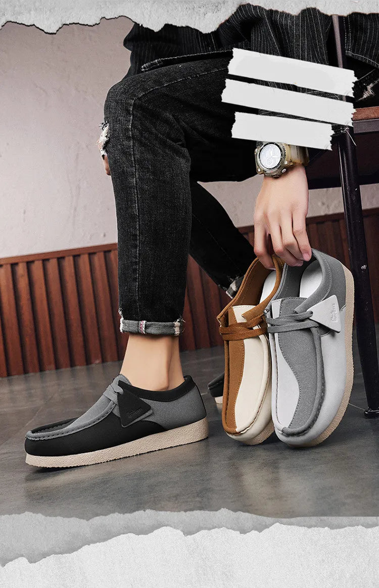 Fashion Khaki Casual Shoes For Men Suede Leather Loafers Men Platform Slip-on Men's Driving Shoes Lightweight Leisure Men Shoes