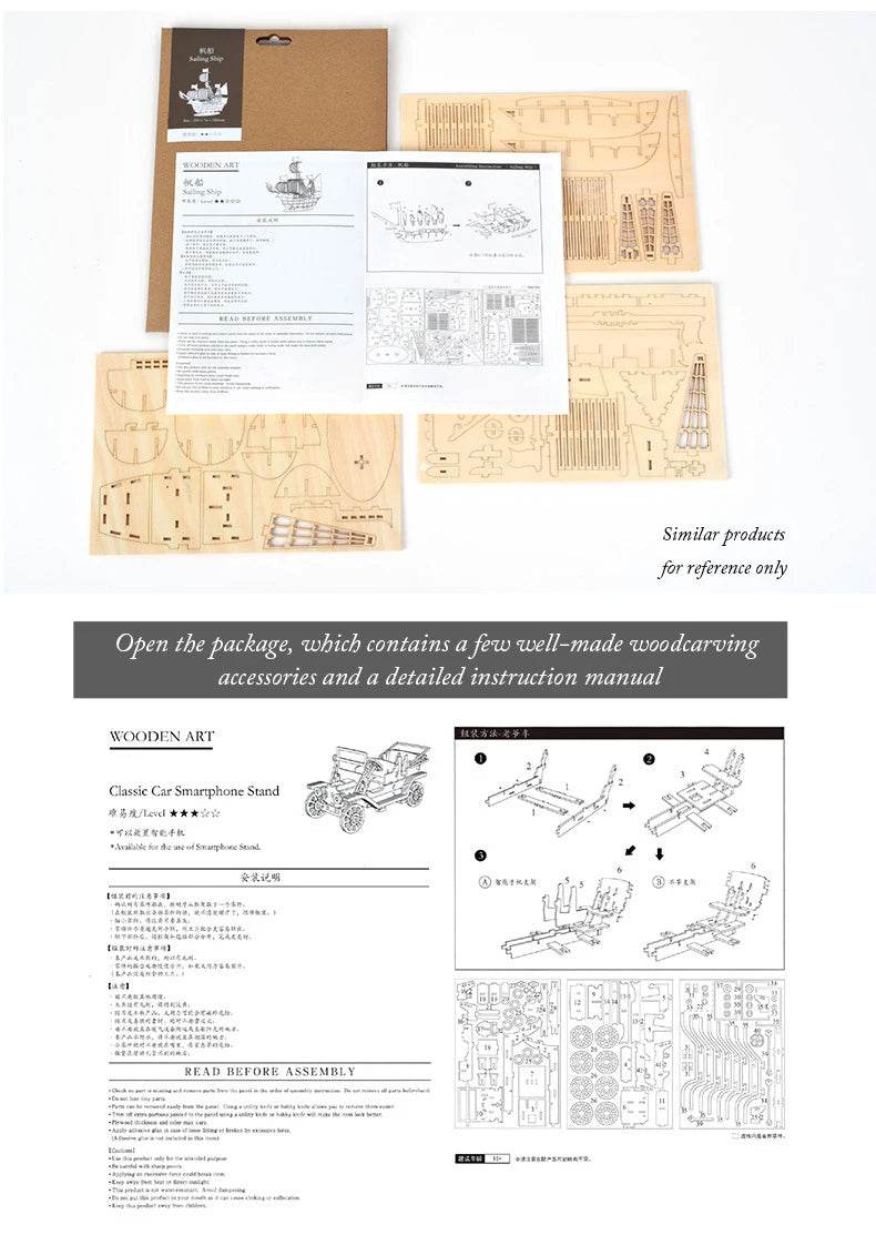 Diy 3d wooden puzzle for Assembly Puzzle Laser Cutting Sailing Ship Biplane Steam Locomotive Train Toy diy Kit for adults Child - AIAZ