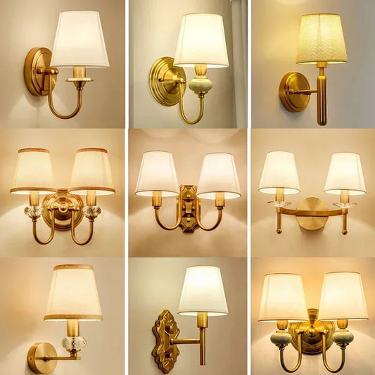 European Style Copper Led Color Wall Lamp Bedroom Bedside Living Room TV Background  Light Simple Hotel Villa Decor Lighting