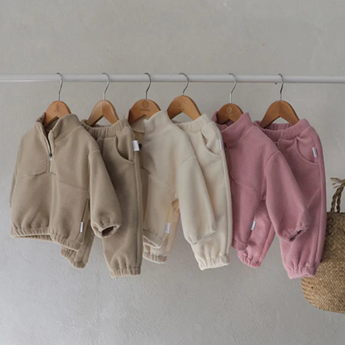 Autumn Winter Toddler Baby Boys Girl Sports Suit Children Clothes Fleece Solid Color Hoodies Suit Infant Boys Girl Outfit 2PCS