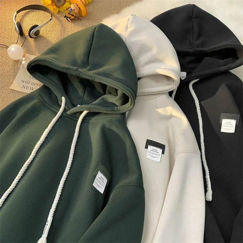 Autumn New in Solid Color Hooded Sweatshirts For Men Y2K Streetwear Appliques Hoodies Women Oversized Fleece Pullover Hoody - AIAZ