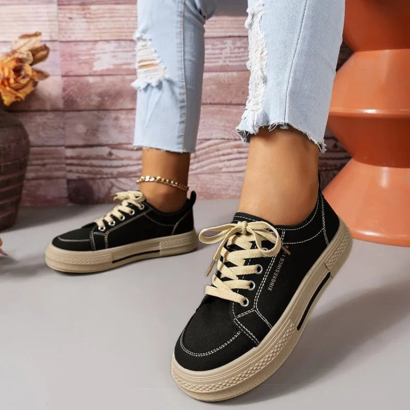 2024 Spring New Canvas Shoes Women Flat Sports Leisure Women Shoe Soft Bottom Comfortable Black Cloth Shoes Sneakers 40