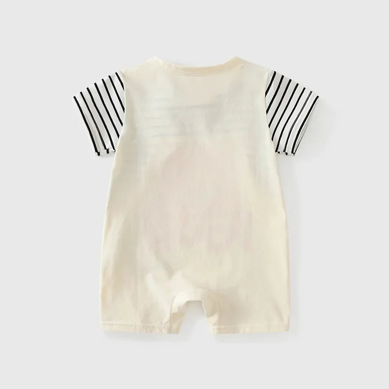 Summer Baby Jumpsuit Cartoon Winnie the Pooh Comfortable Rompers for 0-2 Years Old Boy Girl Stripe Short Sleeve Bodysuits