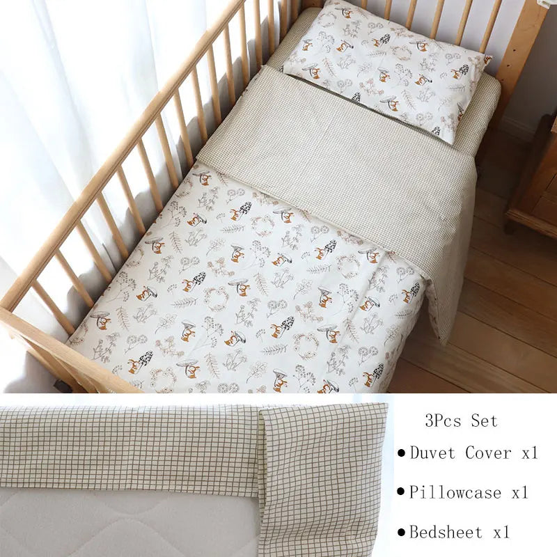 Baby Bedding Set Soft Cotton Baby Cot Kit Crib Bedding Set Quilt Duvet Cover Pillow Pilowcase Sheet Bumpers Baby Room Decoration