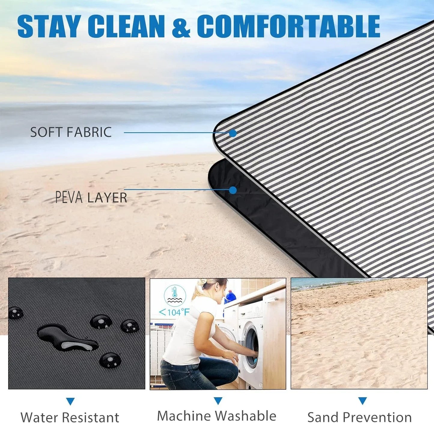 Waterproof Picnic Blanket with Carry Strap for Beach Mat or Family Outdoor Camping Party Large Picnic Outdoor Blanket