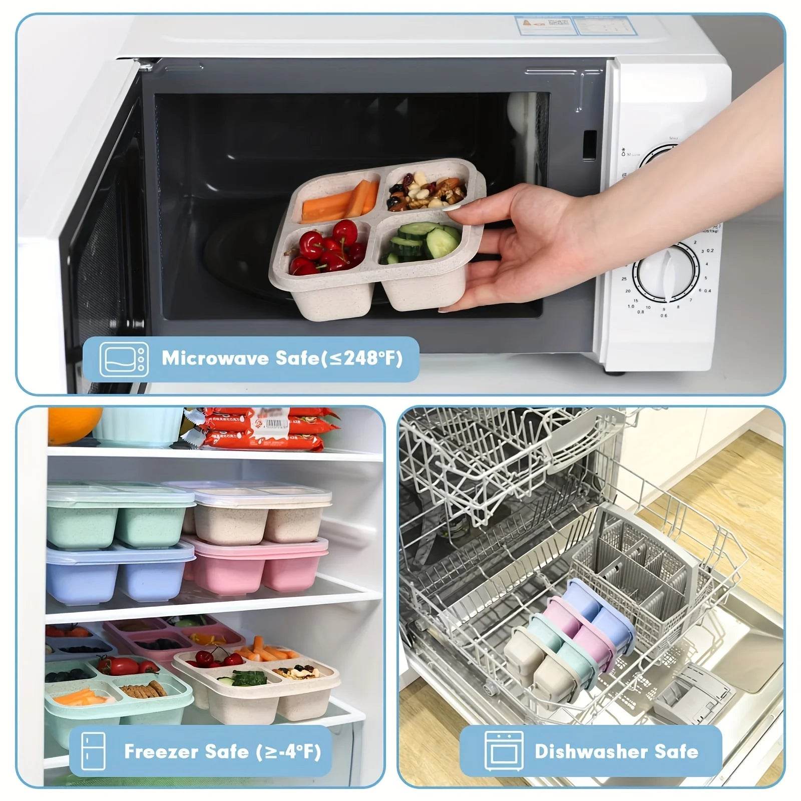Premium Wheat Straw Bento Box - 4-Compartment Lunch Container with Clear Lid, Dishwasher Safe for School/Office/Travel - AIAZ
