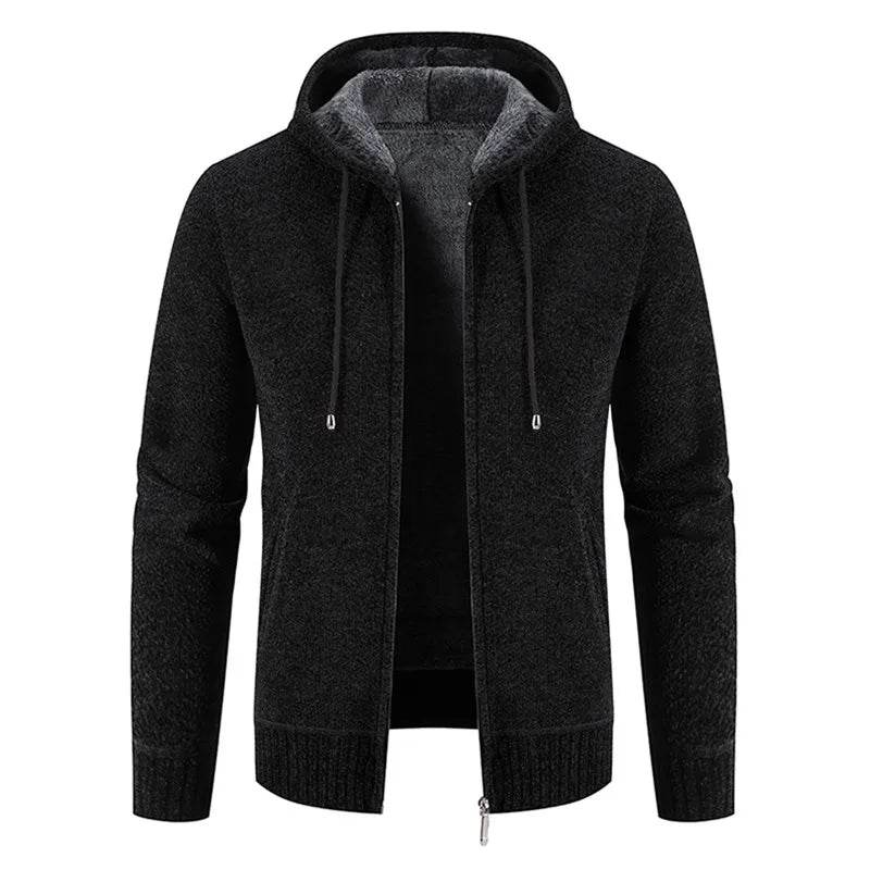 2025 New Winter Mens Sweaters Outwear Hooded Fleece Cardigan Men Knitted Warm Sweatercoat Solid Casual Hooded Sweater Jacket Man - AIAZ