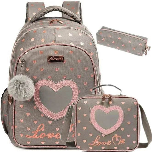 3PCS Kids School Bag Set for Girls Cute Kawaii Backpack Waterproof Lunch Bag and Pencil Case Children's Back to School Supplies - AIAZ