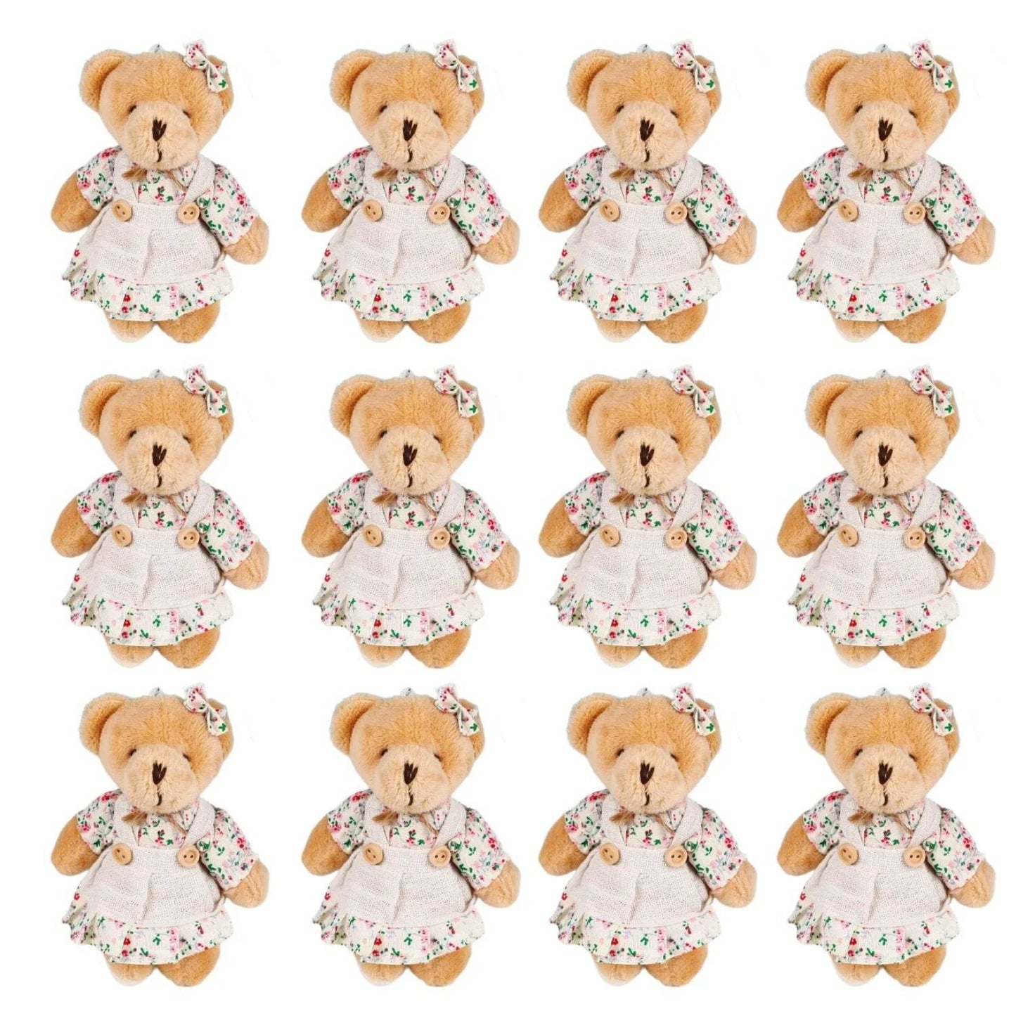 12-48PCS Mini Bear Stuffed Animal Toys Bulk 10cm Soft Plush Bears with Burlap Clothes for Baby Shower Birthday Party Decoration - AIAZ