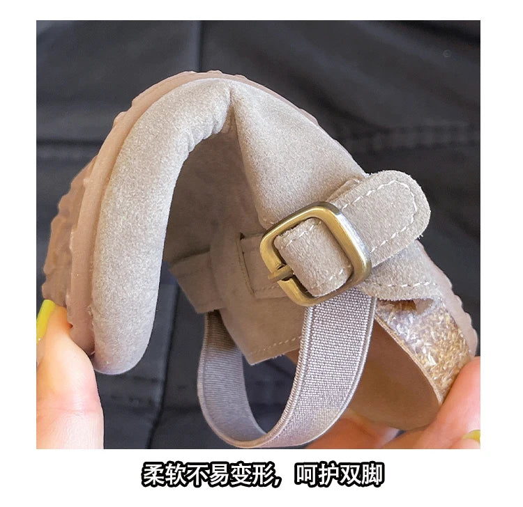 2024 New Girl Boy One Step Flat Bottom Baotou Half Slippers Children Summer Outwear Round Head Half Slippers Lazy Shoes